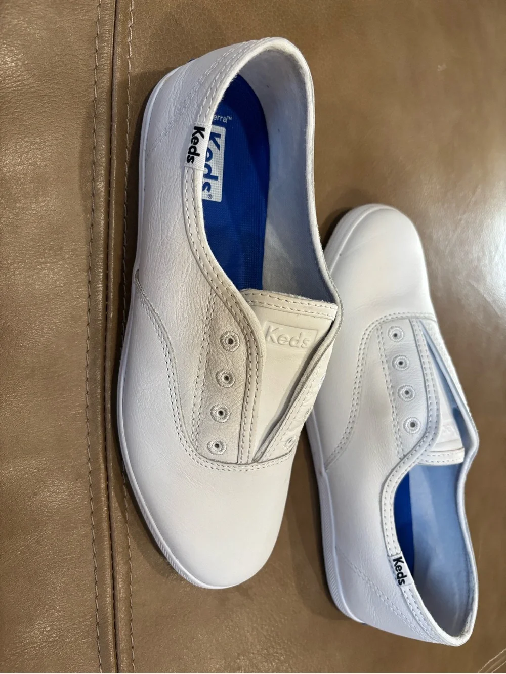 Keds White Women's Slip-On Canvas faux leather minimalist Sneaker